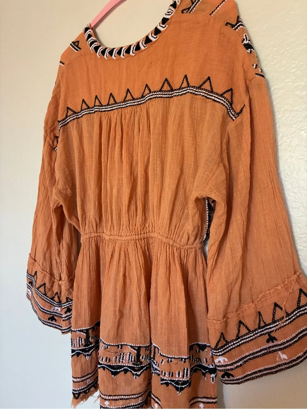 Free People Revolve Saffron Embroidered Tunic in Terracotta Boho Peasant Tunic - Picture 8 of 14